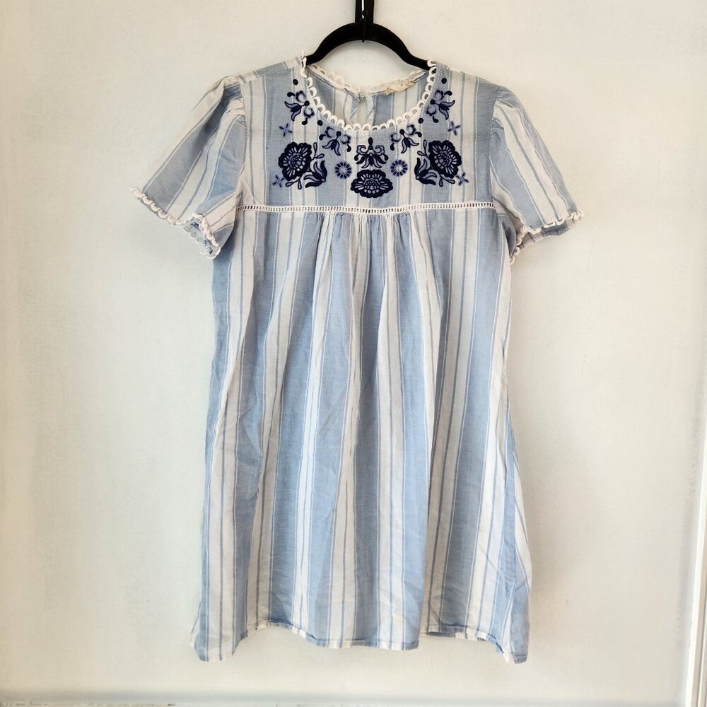 Altar'd State Blue and White Embroidered Mini Dress